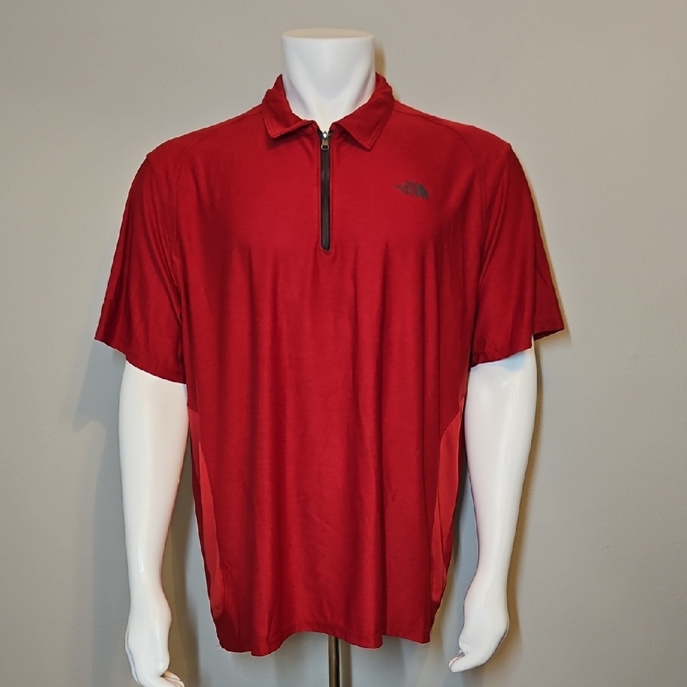 ​The North Face Men's Red Quarter Zip Performance Polo Shirt